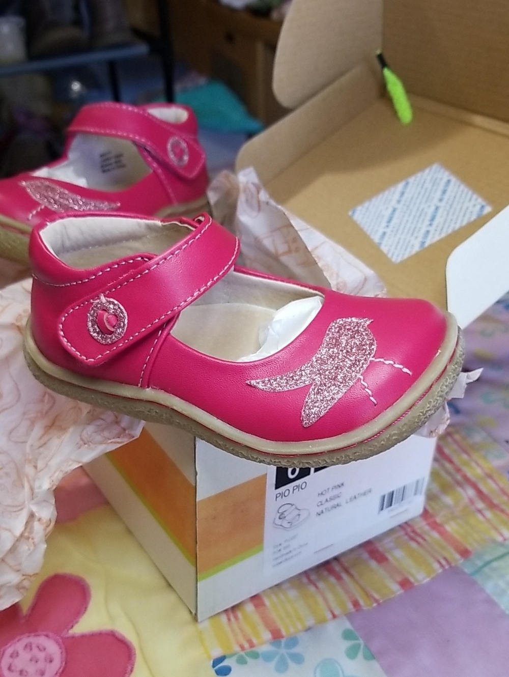 NIB Livie & Luca Hot Pink Leather Mary Jane Shoes with Glitter Bird Size 6 Pio